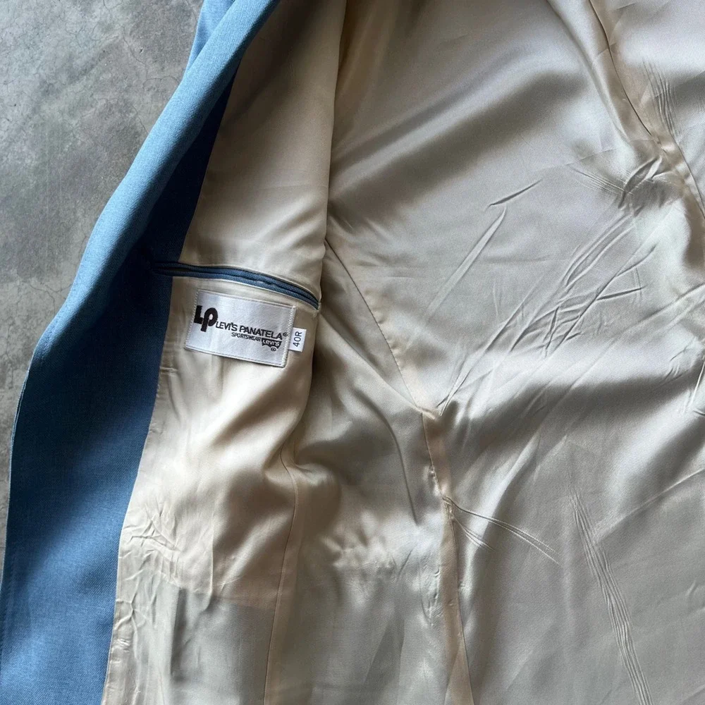 Vintage Levis Panatela Sportswear Blazer Light Blue Gold Buttons 40R 70s Retro